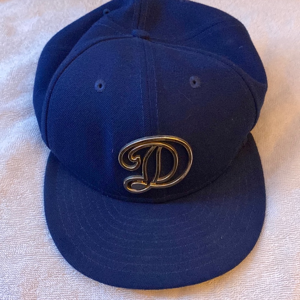 Blue dodger hat with metal “D”